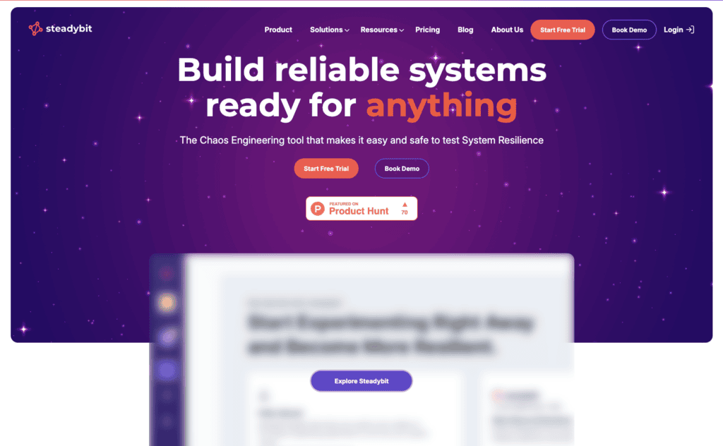 Steadybit home page about chaos testing